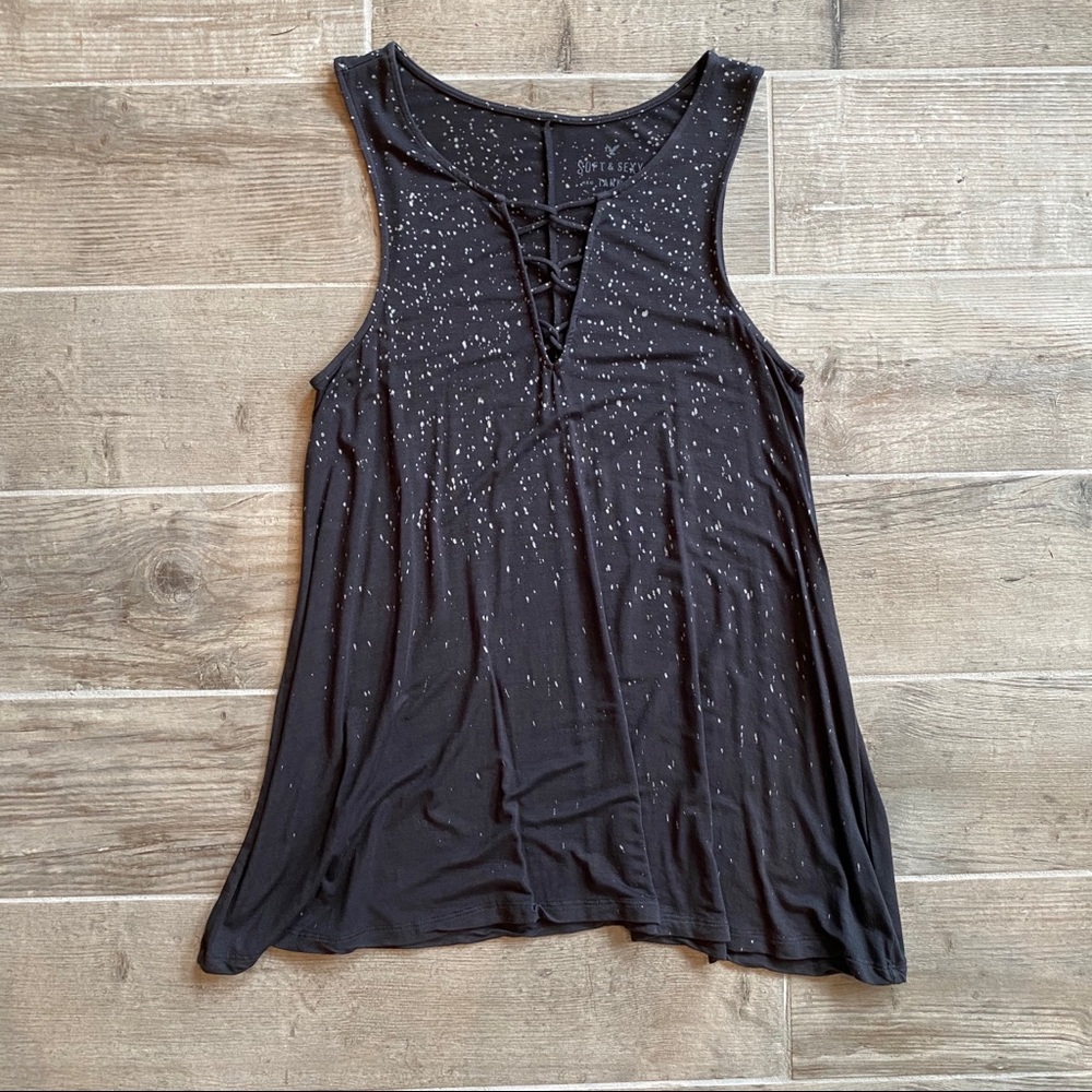 American Eagle Bleach Splatter Cage Tank